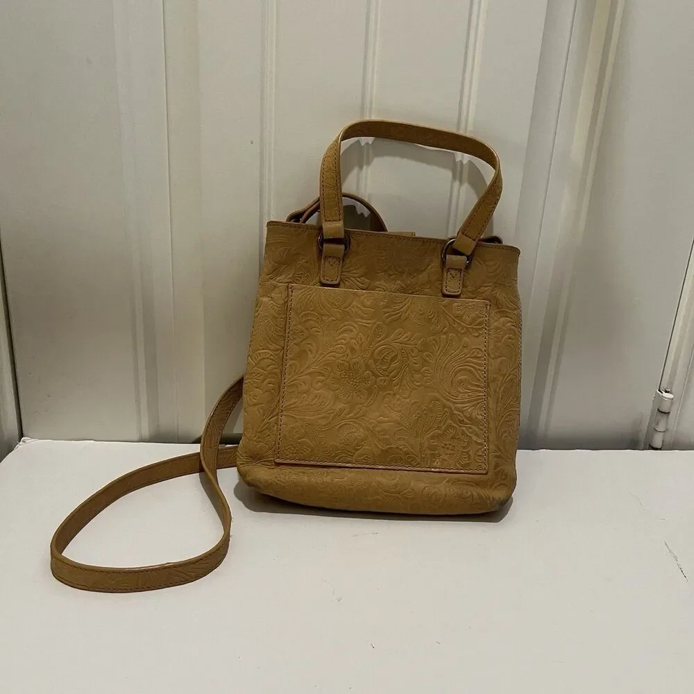 Steven By Steve Madden Embossed Floral Tan Leather Crossbody Bag Western Boho